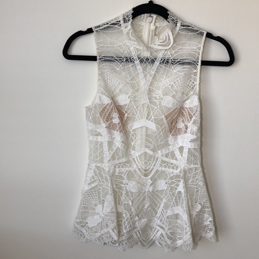 Jonathan Simkhai White Lace Collar  Peplum Top Size 2 (XSmall) - Picture 3 of 10